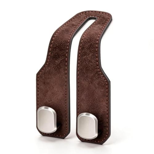 Brown Car Headrest Hooks 2 Pack, Rotating Car Seat Hooks for Bags