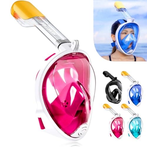 HINATAA Snorkel Mask 180°Full Face, Diving Mask Free Breathing Design Anti-Fogging and Anti-Leak Technology with Adjustable Head Straps for Adult Youth Kids (L/XL, Pink)
