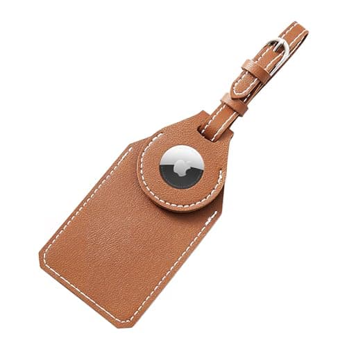 Luggage Tag Holder, Leather Case Luggage Bag Tags for Travel Bag Suitcase, Luggage Tag with Hidden Compartment for Apple AirTag (Brown)