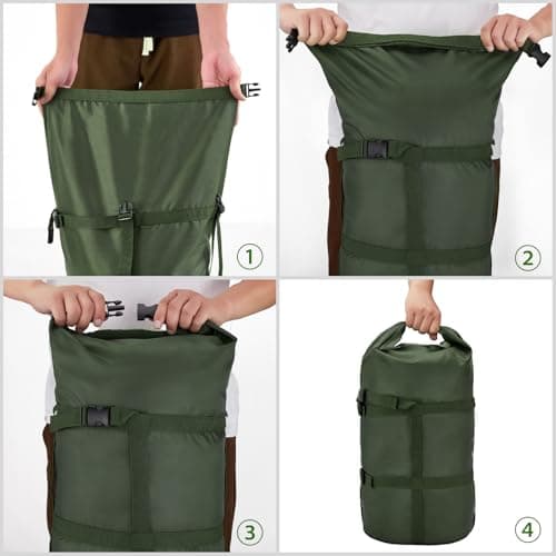 MOOCY Compression Sack 12L/24L/45L Sleeping Bag Storage Sack Sleeping Bags Storage Bag Organizer - Ideal for Sleeping Bags, Clothing, Camping, Hiking, Backpacking, Green, 45L — view 5