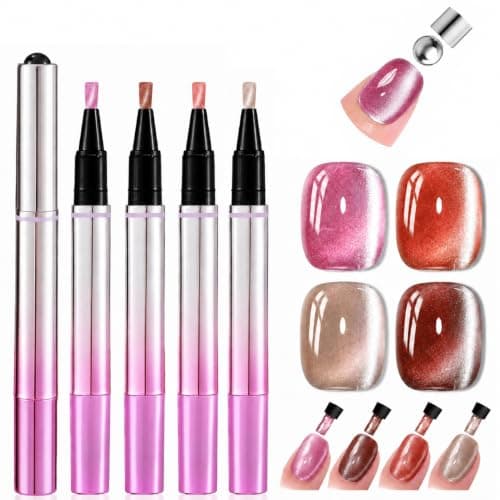 7 in 1 Cat Eye Gel Nail Polish Pens, 4PCS Magnetic One Step Nail Polish