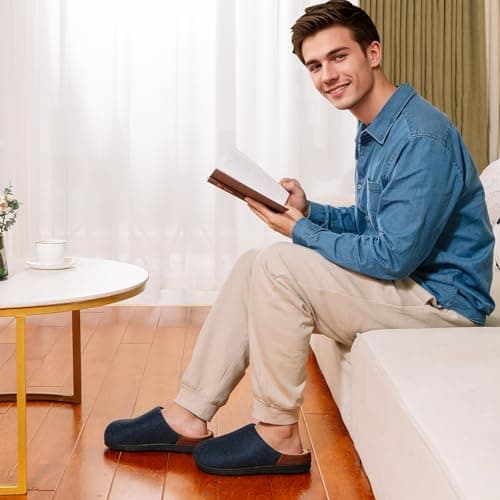 LongBay Men Slippers Cosy Memory Foam Warm Slip On House Shoe Gift Blue, 9 — view 3