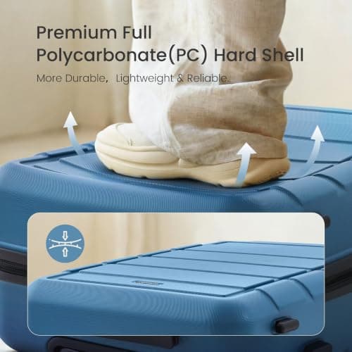 SHOWKOO Luggage Set 4 Piece Hardshell PC Expandable Suitcase, Navy Blue — view 2