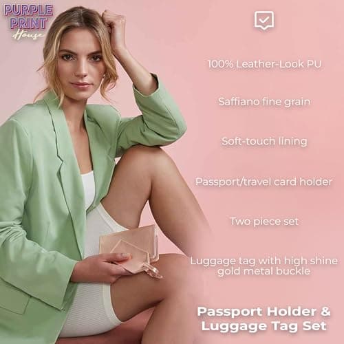 Prisée Personalised Initial Passport Holder and Luggage Tag Set - Suitcase Label for Travel Baggage Travel Gift Set for Him Her Matching Couples, Oyster — view 3
