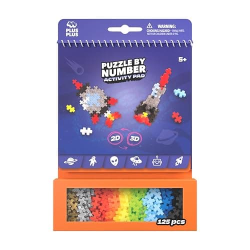 PLUS PLUS Travel Toys - Building Blocks Puzzle Play, Ideal Train, Car, or Plane Activities for Kids, 12 Pages with 125 Pieces in Attached Storage, Girls and Boys Toys Age 5 Plus - Space — view 2