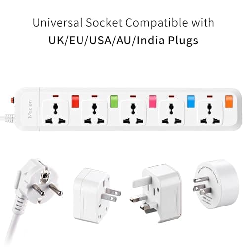5 Way Travel Mscien Extension Lead, 5 Individual Switches UK to EU Mountable Overload Protection Power Strips with 1.8M Extension Cord — view 3