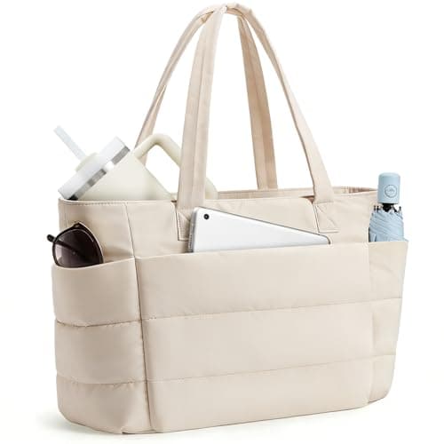 20L Tote Bag for Women with Zip & Multifunctional Travel Card Holder -White