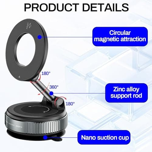 Mlifleue Magnetic Car Phone Holder Upgraded, 360° Rotatable Suction Magnetic Car Phone Mount with 2 Magnet Rings, Foldable & Adjustable for Car/Gym/Smooth Surface, Compatible with iPhone & Android — view 3
