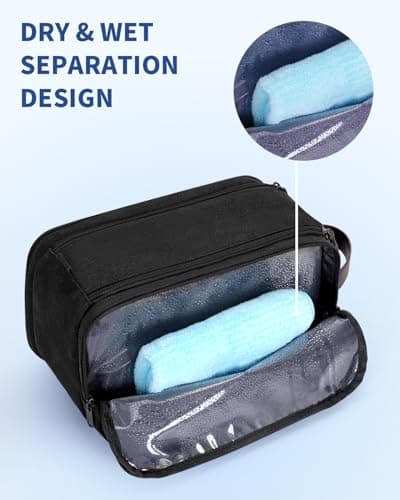WANDF Toiletry Bag for Men Travel Wash Bag Toiletry Organizer Canvas and PU Leather Dopp Kit Water-Resistant Shaving Kit for Travel Accessories (Black, Patent Pending) — view 2