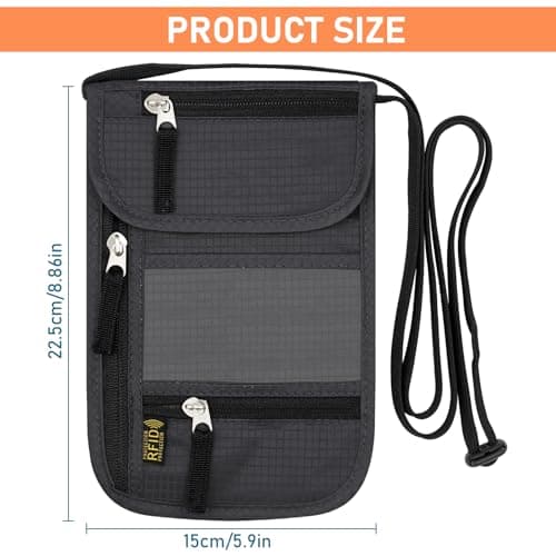 sundee Travel Neck Wallet with RFID Blocking for Men and Women, Passport Holder and Neck Pouch with Adjustable Lanyard Strap, Slim Wallet with Zipper Pockets to Keep Cash Cards Phone Safe -Dark Gray — view 2