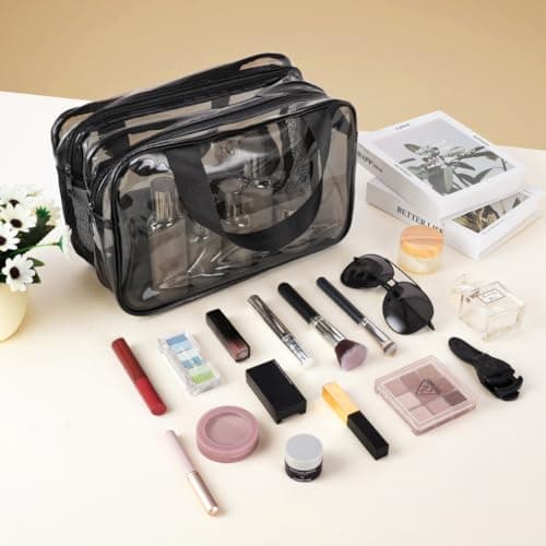 Aucuu Clear Toiletry Bag, Portable Travel Makeup Bag, Wet Dry Separation PVC Wash Bags, Large Capacity Travel Toiletries Case, Waterproof Makeup Bags with Handles, Clear Cosmetic Bag for Women Girls — view 6