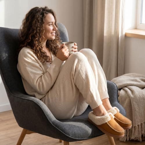 LongBay Women's Warm Slippers Memory Foam Winter House shoes 5-6 UK, Camel — view 2