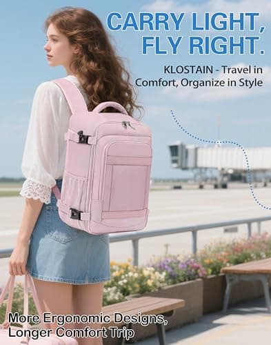 KLOSTAIN for Easyjet Cabin Bag 45x36x20 Travel Backpack Hand Luggage Carry-ons Bag Laptop Backpack Ruscksack for Airplanes Flight New Easyjet Underseat Cabin Bags Fit 14" Laptop Light Pink — view 6