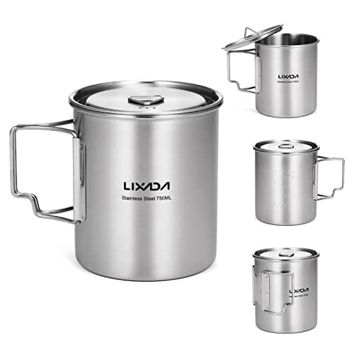 Lixada Camping Water Cup with Foldable Handles and Lid 750ml Stainless Steel Mug Hanging Pot for Camping Hiking Backpacking Picnic — view 5
