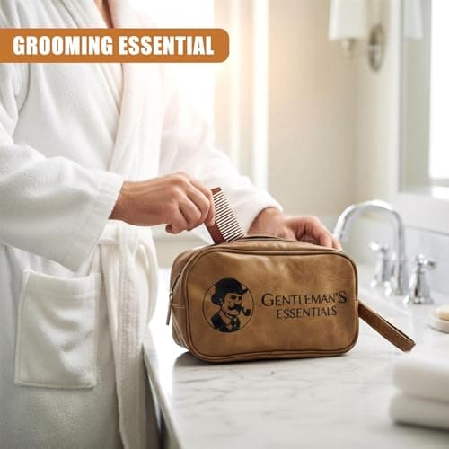 GEEZY PU Leather Mens Toiletry Bag - Travel Wash Bag & Organiser with Zipped Compartments & Side Handle - Water Resistant Grooming Case for Shaving Kit, Toiletries, Gym, Home, Trips — view 6