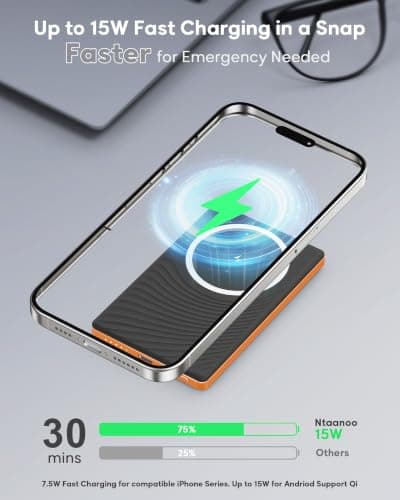 2026 Power Bank for Magsafe, Ultra Slim 5000mAh 20W Fast Charging Powerbank Wireless Magnetic Portable Charger,USB C in&Out PD Phone Battery Pack,for iPhone 12/13/14/15/16/17 Air Mini Plus Pro,Orange — view 3