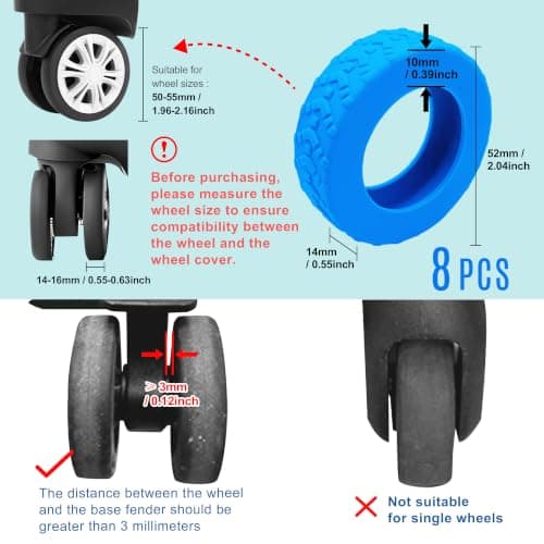 MUWINC Suitcase Wheels Covers Protectors, Side Width 10 mm, Blue — view 2