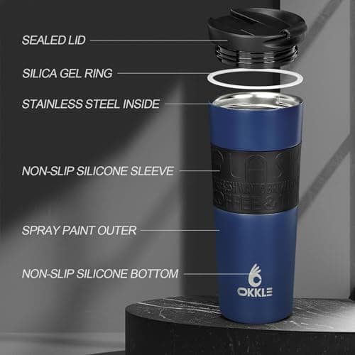 OKKLE Travel Mugs for Hot Drinks 600ml, Insulated Coffee Mug with Leakproof Lid BPA-Free Coffee Travel Mug, Vacuum Insulation Stainless Steel Cup for Hot and Cold Coffee and Tea — view 2