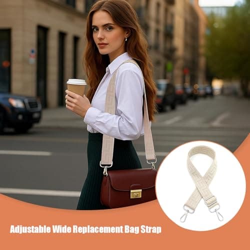 Funngy Wide Bag Strap,Handbag Strap Adjustable Wide Replacement Bag Strap 3.8cm Canvas Crossbody Shoulder Strap for Handbags Purses Totes Satchels and Backpacks with Silver Buckle — view 6