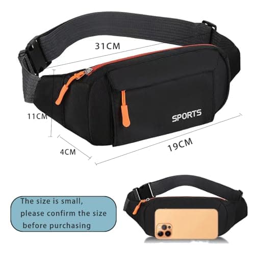 Bumbag Waist Fanny Pack Running Belt for Men Ladies，Against Theft Money Belt for Outdoors Workout Hiking Traveling Gifts for Men Women (Black) — view 5