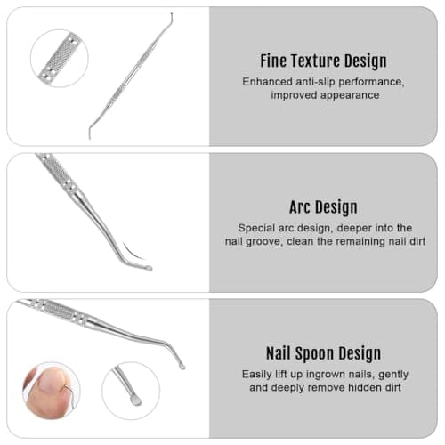 AUYAO 2Pcs Stainless Steel Nail File Professional Nail File, Double-Sided Buffing Nail Files Nail Trimmer with Non-Slip Handle, Tool for Unisex Nails Foot Hand Home Salon Travel — view 3