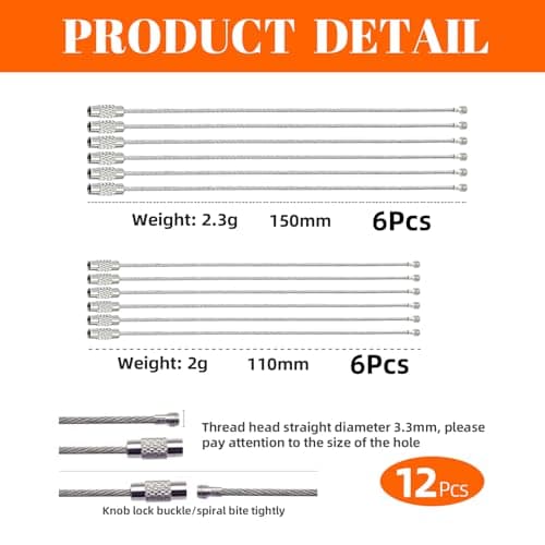 VBSYUYQ 12 Pcs Stainless Steel Wire Keychains 2 Sizes for Luggage Tags — view 2