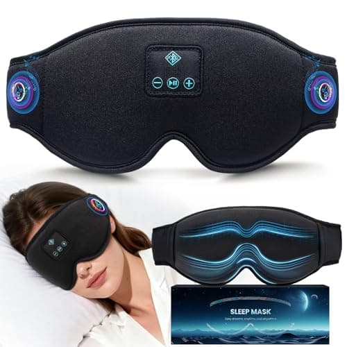 Bluetooth Sleep Mask Headphones, 3D Eye Mask with Headphone, Total Blackout, Breathable & Comfortable, Long Battery Life, Sleep Headphones for Travel, Nap, Shift Work & Sleeping