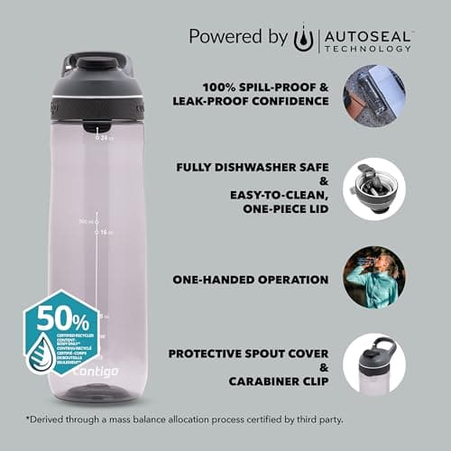 Contigo Cortland Autoseal Water Bottle | Large 720ml BPA Free Drinking Bottle | Sports Flask | Leakproof Drink Bottle | Ideal for School, Gym, Bike, Running, Hiking — view 3