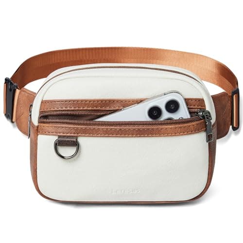 Leresas 2L Bumbag Fanny Packs for Women Men Cross Body Belt Bag Vegan Leather Fashion Waist Pack Waist Bag Travel Hiking Running, Beige, 117.5 Cubic inches,Trendy Fanny Pack