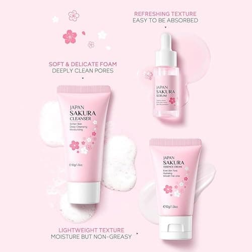 Skin Care Sets & Kits For Women Gifts, Sakura Pamper Gifts for Women, Travel Skincare Set for Brightening - Cleanser, Serum, Cream, Eye Serum, Face & Mud & Sleep Mask*2, Brush, Headband — view 2
