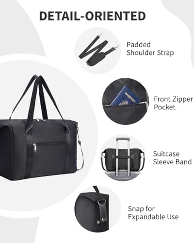 Narwey for Ryanair Cabin Bag 40x30x20 Underseat Foldable Travel Duffel Ryan Air Hospital Bag Carry on Hand Luggage Holdall Tote Weekend Overnight Bag for Women and Men 20L (Black) — view 5