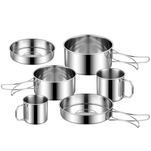 6-Piece Stainless Steel Camping Cookware Set Foldable — view 5
