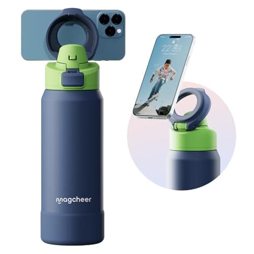 Magcheer 1L Insulated Bottle with Magnetic Phone Holder(Navy Blue)