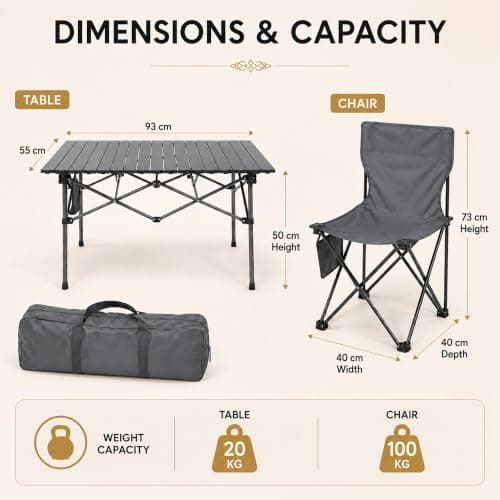 HomlyPro Folding Camping Table and Chairs, Set of 4 - Lightweight and Durable, Garden Table and Chairs with Carry Bag for Indoor & Outdoor Use, Ideal for Picnic & Garden (Grey) — view 2