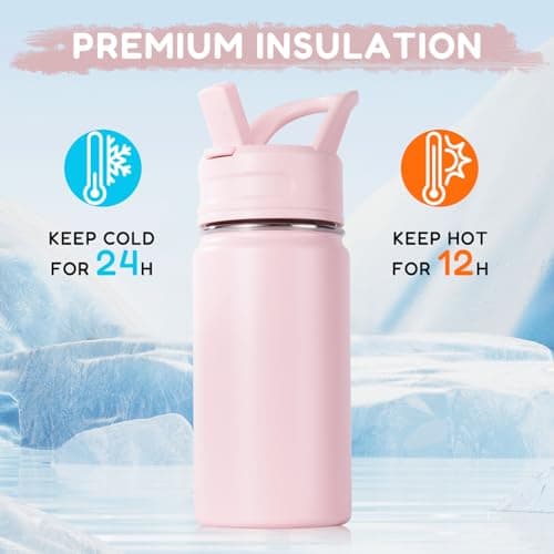 Fijinhom Kids Water Bottle for School, 360ml/12oz, Toddler Water Bottles with Straws, Stainless Steel Vacuum Insulated Water Bottles for Boys&Girls, Leak-Proof, BPA-Free,Pink — view 5