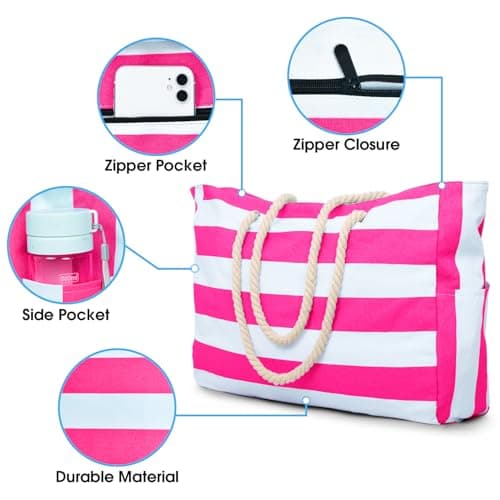 oscaurt Large Beach Bag Women's Tote Waterproof Shoulder Travel Bag with Zip Holiday Essentials Handbag for Women Gym Shopping Picnic — view 4
