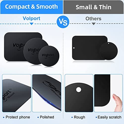 volport Metal Plate for Magnetic Phone Holder Car Mount Universal Ultra Thin 10 Pack Metal Disc Sticker Replacement Kits with Adhesive for Mobile Cradle, Black（4 Rectangular and 6 Round） — view 4