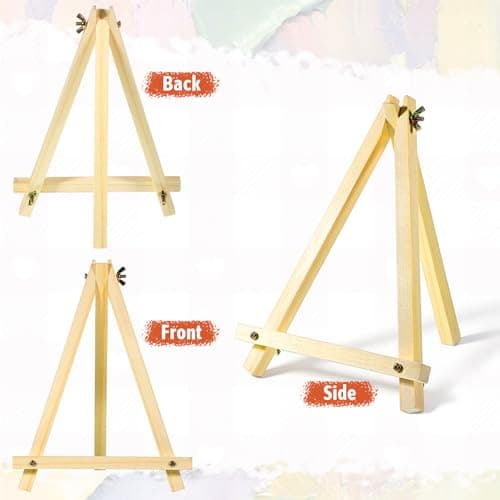 12 Pack 9 Inch Wood Easels, Tabletop Easels for Painting, Small Portable Canvas Holder, Tripod Painting Easel, Paintings Party Easel for Art Crafts Photo Picture Sign Display — view 3