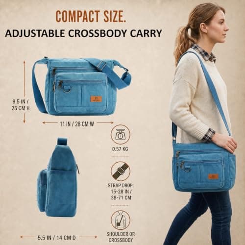 W&G traveler Unisex Messenger Bag for Men Women, Rfid Crossbody Shoulder Bag with Water Bottle Holders, All-Purpose Briefcase Commuter Bag for Travel, Work, Computer, Camera, Blue — view 2