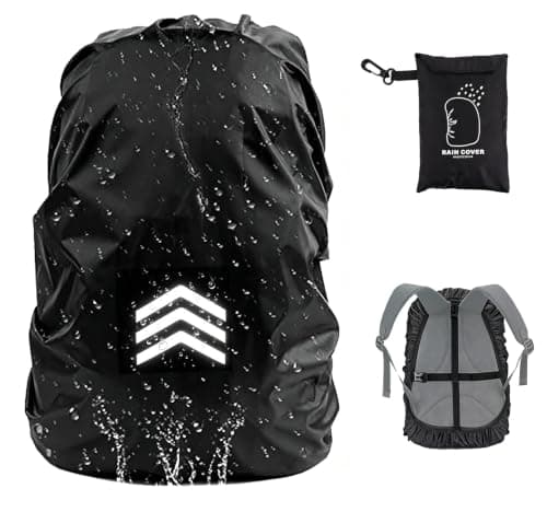 GUKOY Waterproof Rain Cover with Reflective Strap for Backpack, 2 Adjustable Anti Slip Cross Buckle Strap, Rainproof Snowproof Dustproof Anti-Frost Covers, Black M (for 26-40L backpack)