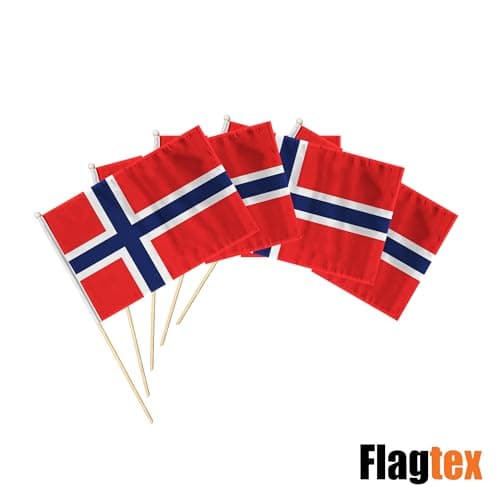 Flagtex Norway Pack of 2 Hand Waving Flag (18x12 Inch Large) - Premium Wooden Stick Hand Flag Big Size Natural Wood Pole European Red White Blue Nordic Cross Flag Events Parades — view 5