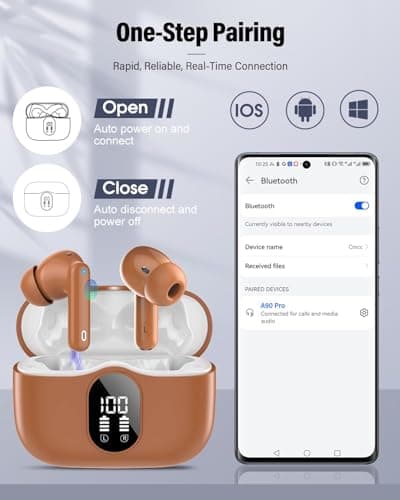 Wireless Earbuds, Bluetooth 5.4 Headphones In Ear with 4 ENC Mic, 2026 Wireless Earphones Noise Cancelling Deep Bass, LED Display, Bluetooth Earbuds 36H Playtime, IP7 Waterproof Ear buds, USB-C Brown — view 6