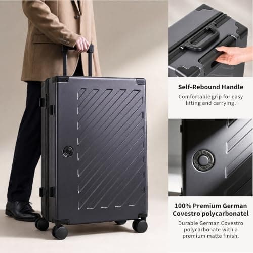 Zipperless Polycarbonate Suitcase – Hard Shell Large Check-in Luggage with Dual TSA Locks, Silent Spinner Wheels & Aluminium Alloy Handle (28-Inch, Black) — view 5