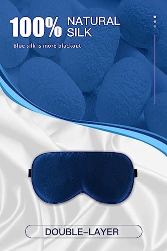 Aosun Silk Sleep Mask, 22-Momme 100% Pure Mulberry Silk Light-Blocking Eye Mask with Adjustable Strap, Hypoallergenic, Gifts for Women and Men (Blue) — view 2