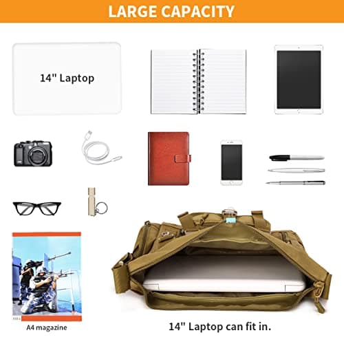 HUNTVP Messenger Bag, Tactical Cross Body Laptop Bag Men Military Shoulder Bags for Men Women Work Travelling Camping Hiking Outdoor (Brown) — view 4