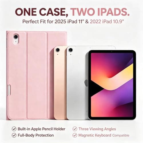 Case for iPad & Keyboard, Compatible with 11/10.9 Inch A16 11/10th Generation 2026 2025, Full Protection Magnetic Cover for iPad Model A3354 A3355 A3356 A2696 A2757 A2777, with Pencil Holder, Pink — view 3
