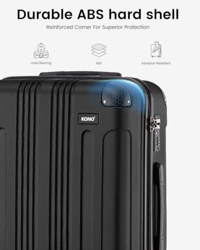 Kono 24 Inch Medium Hard Shell Suitcase ABS Lightweight Luggage(Black) — view 3