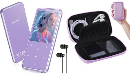 AGPTEK Purple MP3 Player with Bluetooth 5.3 with Case, 64GB Internal Memory Expandable up to 128GB, 2.4 Inch Music Player with Speaker and FM Radio, Earphone Included