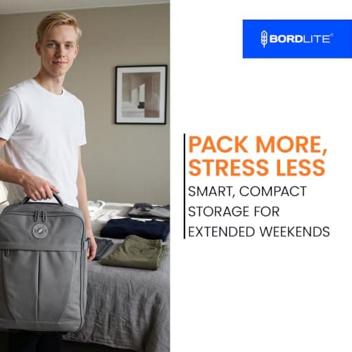 Bordlite 32L EasyJet Cabin Bag 45x36x20cm, Underseat Wheeled Travel Bag with Telescopic Handle, 2 Wheels, Front Pocket, Compression Straps, Weekend Luggage, Grey — view 6