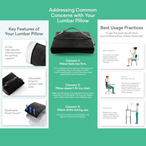 Lumbar Support Pillow - Ergonomic Memory Foam for Back Support and Pain Relief, Office Chair Cushion, Car Seat Cushion — view 4